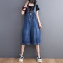 Loose Oversized Straight Jeans Overalls For Women Wide Leg Denim Jumpsuit Pockets Baggy Pants Double Straps Knee Length Rompers