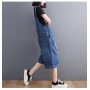 Loose Oversized Straight Jeans Overalls For Women Wide Leg Denim Jumpsuit Pockets Baggy Pants Double Straps Knee Length Rompers