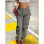 Vintage Cargo Pants Overalls Baggy Jeans Women Casual Fashion Y2k 90s Streetwear Big Pockets High Waist Straight Denim Trousers