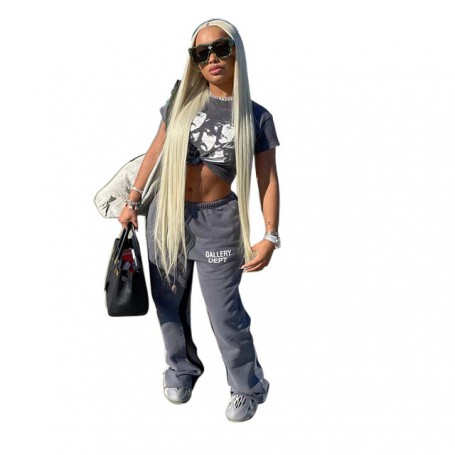 Letter Print Elastic Waist Stitching Fashion Loose Sweatpants Summer Casual Simple Style