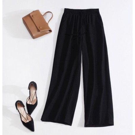 Female Cotton Linen Pants for Women's Classic Vintage Wide Leg Casual Pants Girls Loose White Mid Waist Lace Up Trousers