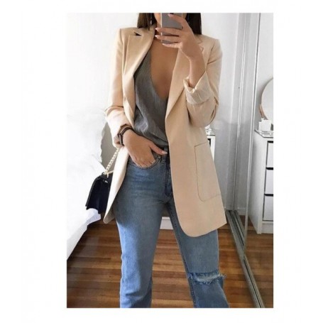 Women Suit Coats/ Long Blazer Elegant Casual Turn Down Collar Office Wear Work Jackets Korean Slim Coat Female