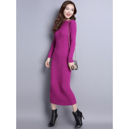Woollen Dress Lady Pullover Women's Mid-Length Bottoming Shirt Super Stretchy Slim-Fit Long Dresses for Women Plus Size