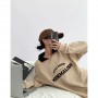 Women's Clothing Khaki Vintage Pullover Letter Embroidery POLO Collar Long Sleeves Hip Hop Oversize Baggy Tops
