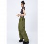 Army Green Cargo Pants Vintage Autumn Women's Clothing Baggy Hip Hop Style Oversized Fashion Elastic Waist Wide Leg Trouser