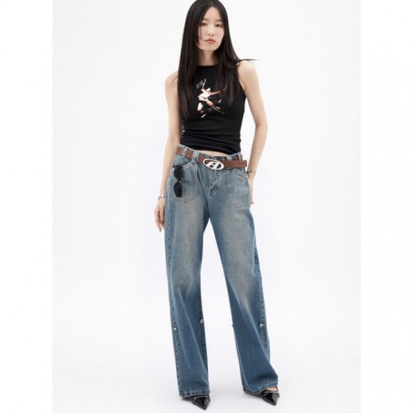 Women's Jeans High Waist Vintage Straight Baggy Pants Streetwear Fashion Autumn Wide Leg Denim Trouser