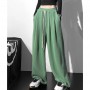 Women's Green Drawstring Sweatpants Fashion High Waist Straight Wide Leg Pants Simplicity Baggy Bind Feet Trouser Ladies