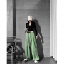 Women's Green Drawstring Sweatpants Fashion High Waist Straight Wide Leg Pants Simplicity Baggy Bind Feet Trouser Ladies