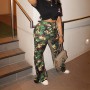 Leisure Patchwork Hight Waist Flared Trousers Camouflage Long Camo Pants New Fashion Women Clothing Fall Outfits