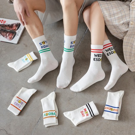 Breathable Women Everyday Socks Monday Sunday Week Day Casual Sports Dress Street Fashion Middle Socks Cycling Socks