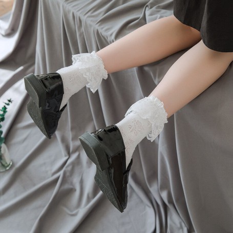 White Lolita Lace Socks Women Fashion Kawaii Socks Girls Rose Embroidery Crew  Ruffle Sock Chaussettes Hollow Princess Socks
