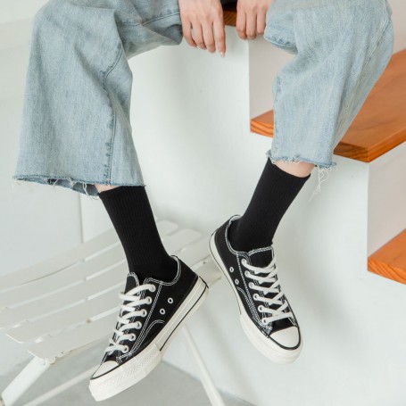 Solid Color Socks Black White Gray Socks Women's Mid-tube Spring and Summer Breathable Short-tube Medium Tube Sports Socks