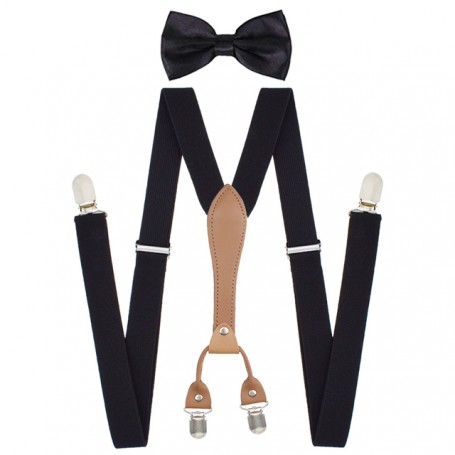 Unisex Suspenders Set Women Y Back Brace Blet Elastic Clip-on Braces with Bow Ties