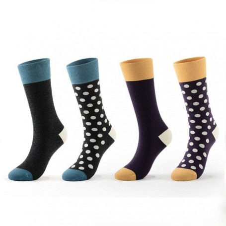 High Quality Women Full Terry Cotton Socks Purple Blue Dot Breathable Warm Modern Retro Winter Socks 4Pairs/Lot