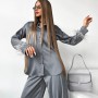 Womens two peice sets Satin Silk Sleepwear Cut Sexy Pajamas For Women Single-Breasted Long Sleeves Wide Leg Pants Trouser Suits