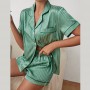 New Pajamas for women pyjamas Simulated SILK PAJAMA suit Terno short sleeve sleepwear two-piece silk housewear