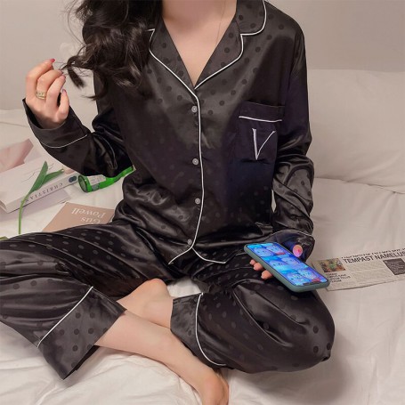 2 Piece Set Women's Pajamas Satin Silk Sleepwear Short/Long Sleeve Summer Pjs Sets Luxury Home Clothes