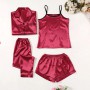 5 Pieces Faux Silk Stain Pajamas Sets Without Chest Pad Pyjama Sexy Sling Shorts Long Sleeve Long Pants Sleepwear Tops