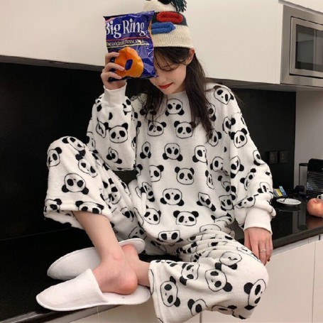 Coral velvet pajamas women's autumn and winter sweet and cute princess style home clothes flannel thickening suit