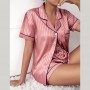 New Silk Pajamas For Women Sweet Striped Pyjamas Woman Elegant Short Sleeve Short Pants Homewear Ladies Leopard Sleepwear Sets