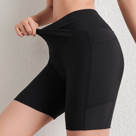 Crossover High Waist Yoga Shorts With Pockets Gym Running Fitness Butt Lifting Pants Women's Sweat Absorbent Breathable Leggings