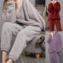 Winter Pajamas Set Women Loungewear Fleece Sleepwear Home Suits Homewear Ladies Warm Plush Lounge Sleep Wear