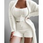Women's Matching Set Pajamas Plush Velvet Crop Tops+Shorts+Cardigans Coat 3 Pieces Suit Shorts Outfits Homewear Casual Pyjamas