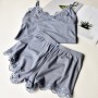 Two Piece Cotton Pajamas Set for Women Sexy Lace Top And Shorts Nightwear Spaghetti Strap Sleepwear High Elastic Womans Clothes