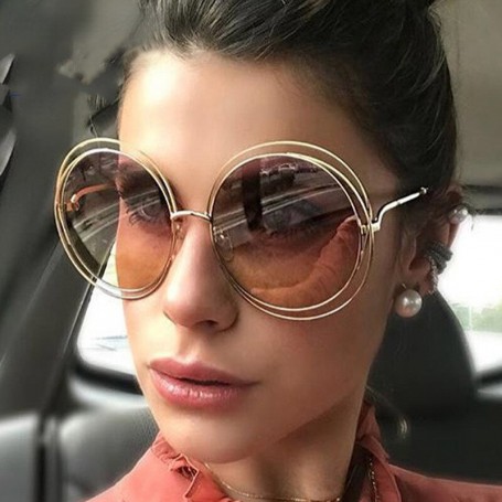 New Round Oversized Sunglasses Women Brand Designer Big Circle Gradient Mirror Sun Glasses Female Metal Frame Cool Eyewear