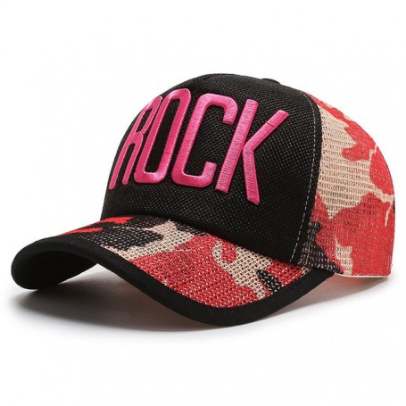 Baseball Cap Summer net cap ROCK letters embroidery Trendy baseball cap Breathable Prevent bask in Shade Baseball cap for adult