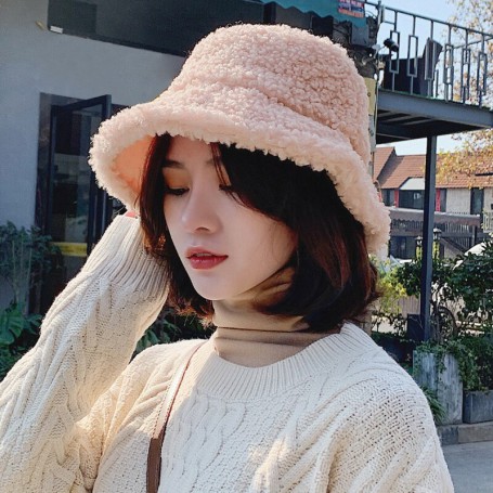 Lamb Faux Fur Bucket Hats Harajuku Women Winter Warm Velvet Hats For Women Lady Thicken Bob Panama Outdoor Hats Caps Girls