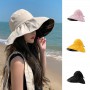 Bucket Hat UV Protection Sun Hats Solid Color Soft Foldable Wide Brim Outdoor Beach Panama Cap Ponytail Caps