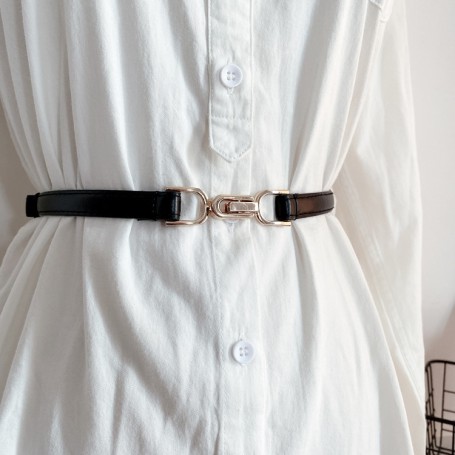 Adjustable PU Leather Ladies Dress Belts Skinny Thin Women Waist Belts Strap Gold Color Buckle Female Belts