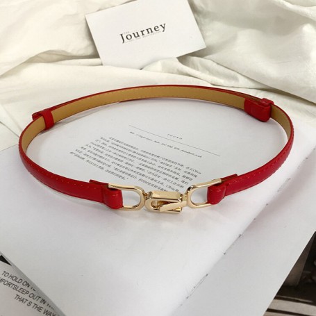 Adjustable PU Leather Ladies Dress Belts Skinny Thin Women Waist Belts Strap Gold Color Buckle Female Belts