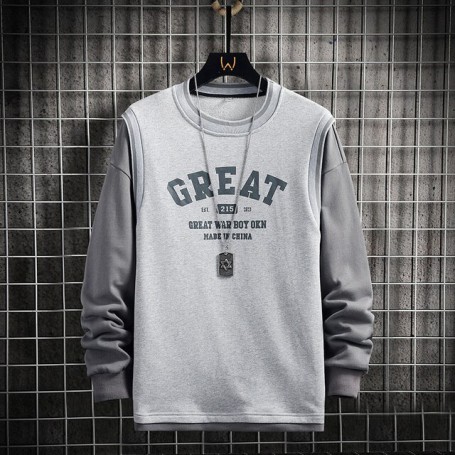 Men’s sweatshirts Hoodies Casual Fake Two Pieces Sweatshirt Men Long Sleeve Letter Print Sweatshirt for Men Autumn Pullovers