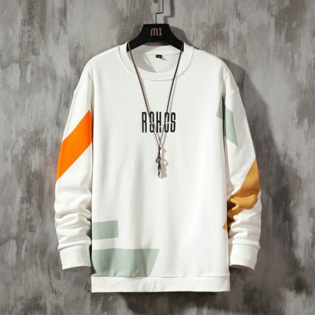 Men Fashion Patchwork Sweatshirt Street New Autumn Casual Print Sweatshirt Mens Loose Hoodies Harajuku Long Sleeve Tops