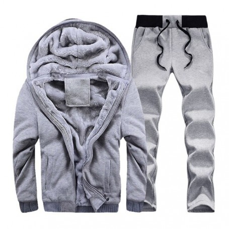 Tracksuit Men Winter Thick Inner Fleece Set Hat Casual Active Suit Men Zipper Man Outwear 2PC Jacket+Pants