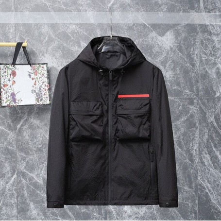 New Men's Hooded Jacket Business Casual Style Multi Pocket Trim High Quality Recycled Nylon Fabric