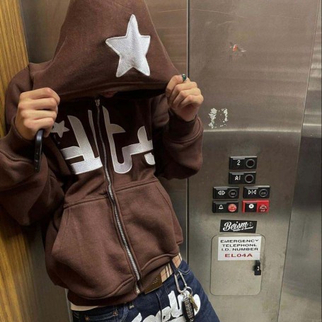 Men's Star Graphics Print Hoodies Fashion Gothic Zip Up Sweatshirt Hooded Jacket  Autumn Long Sleeve Sport Coat Oversized Hoodie