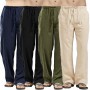 Men's Linen Wide Leg Pants Casual Solid Drawstring Loose Straight Trousers Male Comfortable Oversize Sweatpants Streetwear