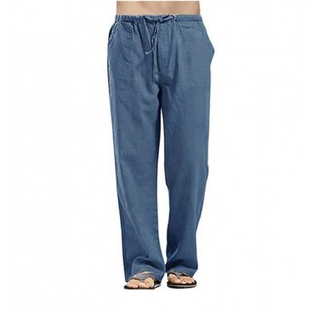 Men's Linen Wide Leg Pants Casual Solid Drawstring Loose Straight Trousers Male Comfortable Oversize Sweatpants Streetwear