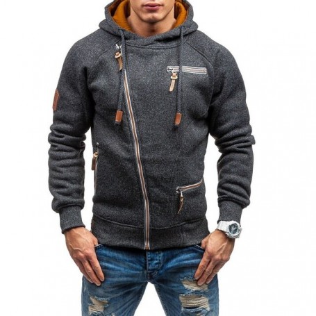 New Hoodie Men Casual Solid Long Sleeve Mens Hoodies Sweatshirts Slim Zipper Sweatshirt Men Hooded Streetwear