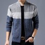 New Men's Cardigan Single-Breasted Fashion Knit  Plus Size Sweater Stitching Colorblock Stand Collar Coats Jackets