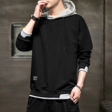 Hoodie Sweatshirt Men Solid Casual Hooded Sweatshirts Harajuku Fashion Streetwear Oversized Hoodie For Men Badge Pullover