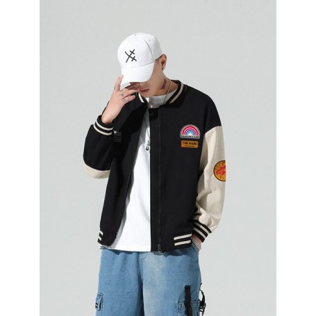 Autumn Baseball Jackets Men Fashion Striped Cuffs and Neckline Streetwear Printed Leisure Loose Mens Fashion Clothing Trends