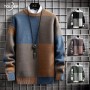 Sweater Men Thick Warm Round Neck Pullover Patchwork Plaid Casual Loose Knitted Tops