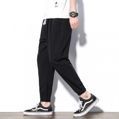 M-5XL! New Men's Cotton Linen Casual Pants  Loose Ninth Pants Harem Pants Outdoor Sports Pants