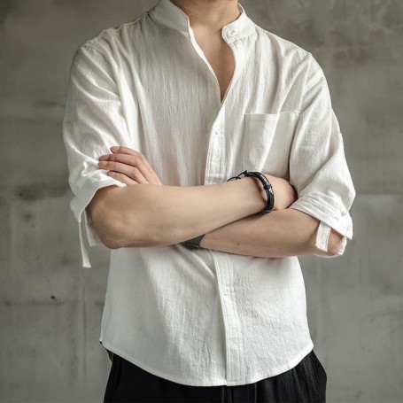 Cotton Linen Shirt Male Short Sleeve Shirt Loose Large Size Men's Chinese Style Cotton Linen Half Sleeve Men's Casual Jacket Top