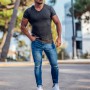 Mens V Neck Sports T-Shirt  Gym Fitness Sports Solid Color Fashion Man Short Sleeve Casual Slim Fit T-Shirt Top