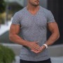 Mens V Neck Sports T-Shirt  Gym Fitness Sports Solid Color Fashion Man Short Sleeve Casual Slim Fit T-Shirt Top